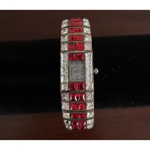 Beautiful red/white rhinestone watch